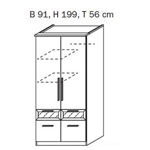 Armadio con ante a battente Bochum Bianco alpino/Vetro sabbiato Armadio a battente combinato Bochum - Bianco alpino/Vetro bianco - Larghezza dell'armadio 91 cm, 2 ante