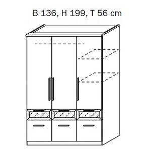 Drehtüren-/Kombischrank Bochum Alpinweiß/Milchglas - Schrankbreite 136 cm, 3-türig