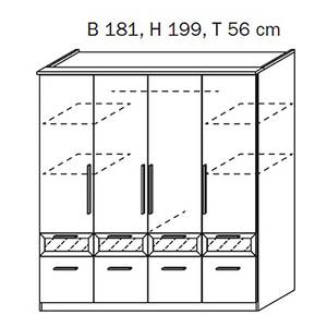 Draaideurkast Bochum alpinewit - zwart glas - 4-deurs - 181cm