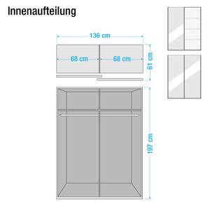 Zweefdeurkast Subito 2 spiegeldeuren - Alpinewit - Breedte: 136 cm