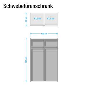 Schwebetürenschrank Subito-Color Eiche Dekor / Schwarz - Breite: 136 cm