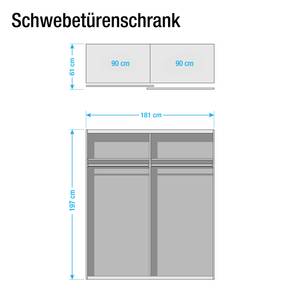 Schwebetürenschrank Subito-Color Eiche Dekor / Schwarz - Breite: 181 cm