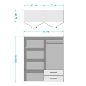 Armoire à portes battantes Rasant-Extra Blanc alpin / Imitation chêne de Sonoma / - Largeur : 168 cm - 2 miroir