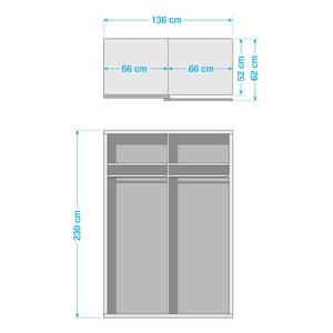 Armoire à portes coulissantes Quadra I Blanc alpin / Verre basalte - 136 x 230 cm