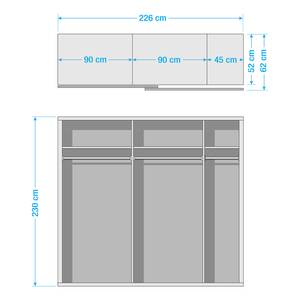 Armoire à portes coulissantes Quadra I Blanc alpin / Verre basalte - 226 x 230 cm