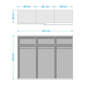 Schwebetürenschrank Loriga Eiche Sanremo Hell Dekor / Glas Weiß - Breite: 261 cm