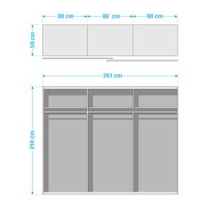 Armoire à portes coulissantes Loriga Gris métallisé / Verre blanc - Largeur : 261 cm