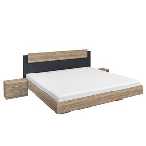 Beddenset Borba (3-delig) Lichte San Remo eikenhouten look/grijs - 180 x 200cm