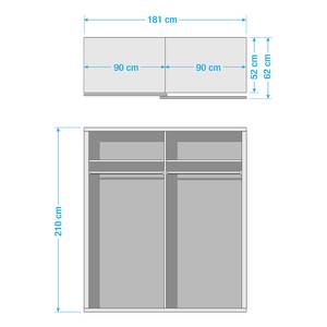 Schuifdeurkast Quadra (met spiegel) grijs metallic/zwart glas - (BxH): 181x210cm - 181 x 210 cm