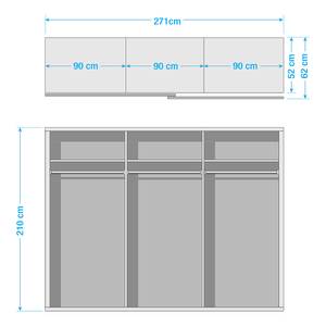 Schwebetürenschrank Quadra (Spiegel) Alpinweiß / Glas Weiß - Breite x Höhe: 271 x 210 cm - 271 x 210 cm