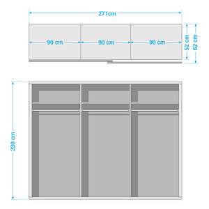 Armoire à portes coulissantes Quadra Avec miroir Blanc alpin / Verre noir 271 x 230 cm
