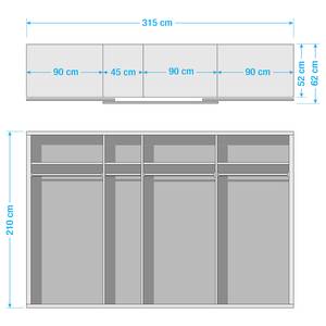 Schwebetürenschrank Quadra Grau-metallic / Glas Weiß - Breite x Höhe: 315 x 210 cm - 315 x 210 cm