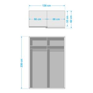 Armadio ad ante scorrevoli Quadra Grigio metallizzato/Vetro bianco - 136 x 230 cm