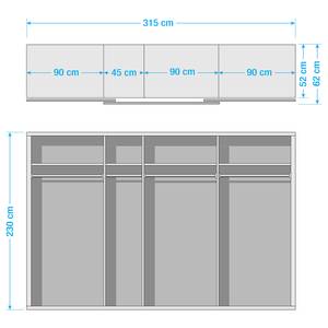 Armadio ad ante scorrevoli Quadra Grigio metallizzato/Vetro bianco - 315 x 230 cm