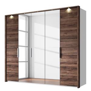 Armoire à portes battantes Vadora Imitation chêne de San Remo foncé - Largeur : 250 cm - Avec cadre passepartout - Avec éclairage