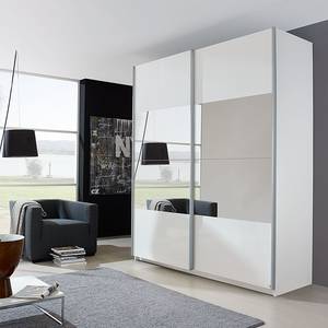 Armoire portes coulissantes Open Space Blanc alpin / Blanc brillant - Partiellement recouvert de miroirs - 225 x 223 cm - 2 porte