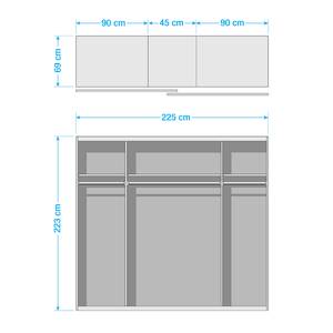 Armoire portes coulissantes Open Space Blanc alpin / brillant Partiellement recouvert de miroirs - 225 x 223 cm - 2 porte