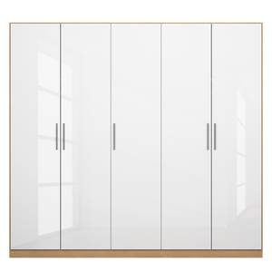 Drehtürenschrank KiYDOO V Hochglanz Weiß / Eiche Riviera Dekor - 226 x 210 cm