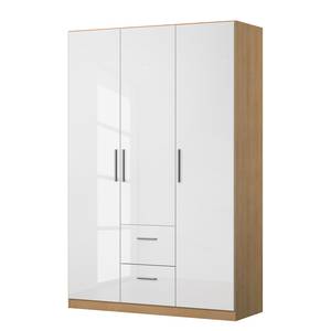 Armoire à portes battantes KiYDOO II Blanc brillant / Imitation chêne de Riviera - 136 x 197 cm