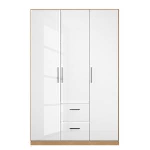 Armoire à portes battantes KiYDOO II Blanc brillant / Imitation chêne de Riviera - 136 x 197 cm