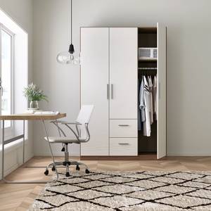 Drehtürenschrank KiYDOO II Hochglanz Weiß / Eiche Stirling Dekor - 136 x 210 cm