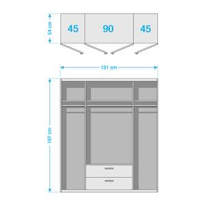 Drehtürenschrank KiYDOO II Hochglanz Weiß / Eiche Stirling Dekor - 181 x 197 cm