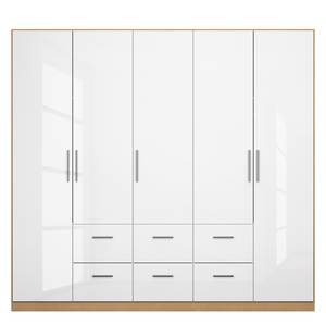 Armoire à portes battantes KiYDOO II Blanc brillant / Imitation chêne de Riviera - 226 x 197 cm