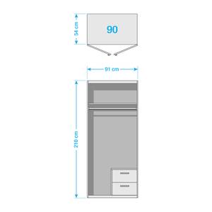 Drehtürenschrank KiYDOO III Hochglanz Weiß / Eiche Stirling Dekor - 91 x 210 cm