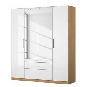 Drehtürenschrank KiYDOO IV Hochglanz Weiß / Eiche Riviera Dekor - 181 x 210 cm