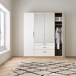 Drehtürenschrank KiYDOO IV Hochglanz Weiß / Eiche Riviera Dekor - 181 x 210 cm