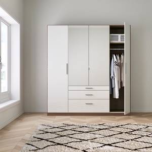 Drehtürenschrank KiYDOO IV Hochglanz Weiß / Eiche Stirling Dekor - 181 x 210 cm