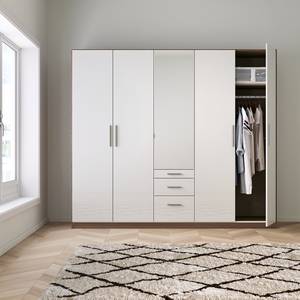 Drehtürenschrank KiYDOO IV Hochglanz Weiß / Eiche Stirling Dekor - 226 x 210 cm