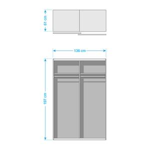 Armoire à portes coulissantes KiYDOO I Blanc brillant / Imitation chêne de Stirling - 136 x 197 cm