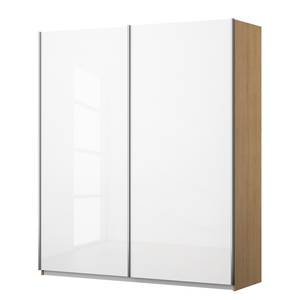 Schwebetürenschrank KiYDOO I Hochglanz Weiß / Eiche Riviera Dekor - 181 x 210 cm