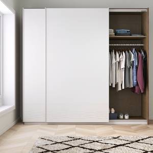 Schwebetürenschrank KiYDOO I Hochglanz Weiß / Eiche Stirling Dekor - 226 x 210 cm