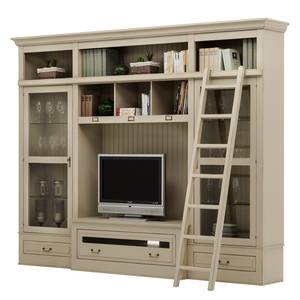 Tv-wand Azjana II deels massief acaciahout - Licht beige - Met ladder