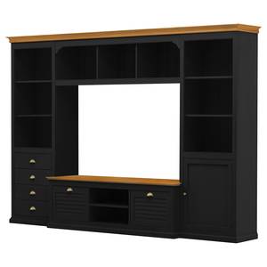 Libreria porta-TV Sollerön I Nero/Pino color miele/Color ottone