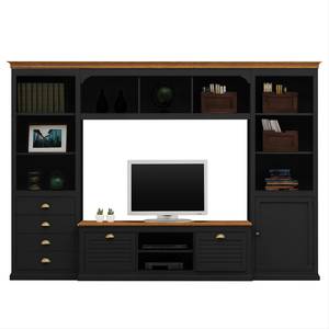 Libreria porta-TV Sollerön I Nero/Pino color miele/Color ottone