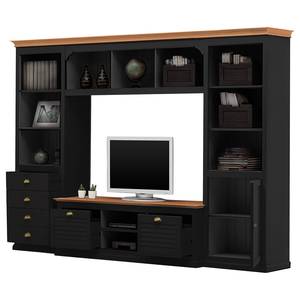 Libreria porta-TV Sollerön I Nero/Pino color miele/Color ottone