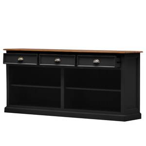 Sideboard Sollerön II Pinie massiv - Schwarz / Pinie Honig / Messing