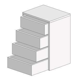 Bloc tiroirs Nayok Partiellement en pin massif - Blanc vieilli - Largeur : 46 cm