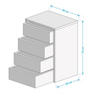 Bloc tiroirs Nayok Partiellement en pin massif - Blanc vieilli - Largeur : 46 cm