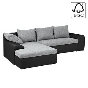 Ecksofa Navona II (mit Schlaffunktion) Kunstleder / Webstoff - Schwarz / Grau - Longchair davorstehend links