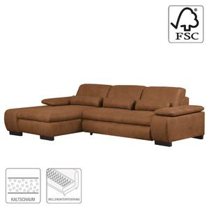 Ecksofa Infinity (mit Schlaffunktion) Antiklederlook - Cognac - Longchair davorstehend links