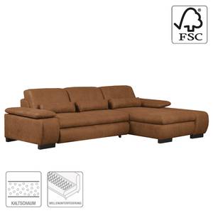 Ecksofa Infinity (mit Schlaffunktion) Antiklederlook - Cognac - Longchair davorstehend rechts