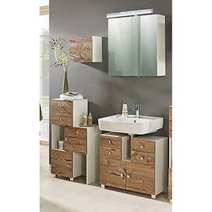 Set mobili da bagno Montreal (3 pezzi) Bianco lucido/Effetto legno di abete argentato