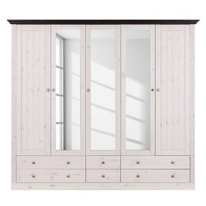 Armoire à vêtements Lyngby I Pin massif - Blanc / Gris minéral - Blanc / Wengé