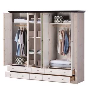 Armoire à vêtements Lyngby I Pin massif - Blanc / Gris minéral - Blanc / Wengé