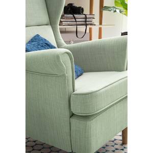 Fauteuil à oreilles Juna I Tissu Beige - Vert pastel - Sans repose-pieds