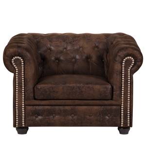 Fauteuil Torquay donkerbruine antiek leren look - Donkerbruin